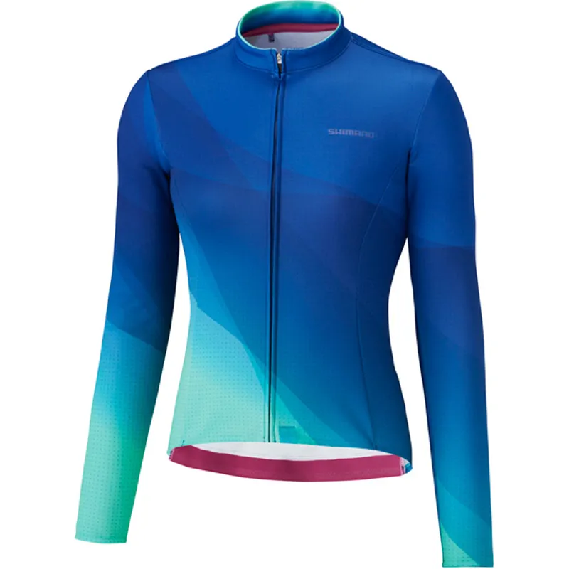 Shimano Kaede Thermal Womens Long Sleeve Jersey In Blue 1 Shimano Kaede Thermal Womens Long Sleeve Jersey In Blue